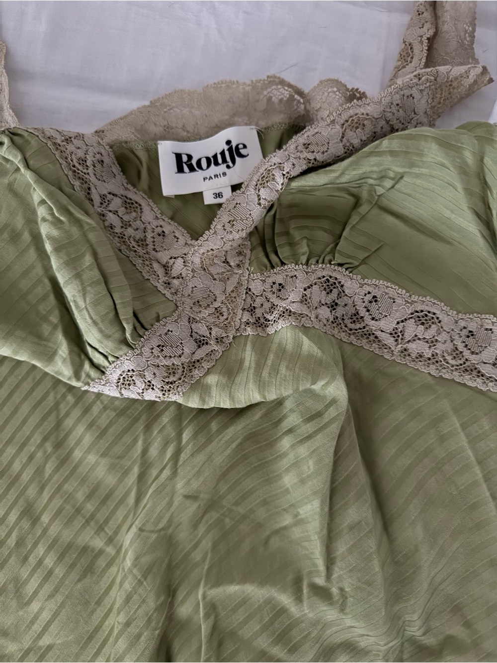 Rouje Paris Jenna Olive Green Lace Trim Slip Dress